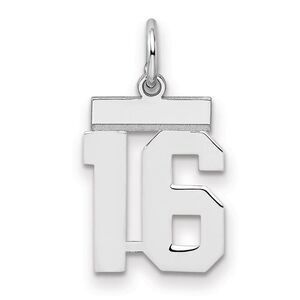 Sterling Silver, Athletic Collection, Small Polished Number 16 Pendant